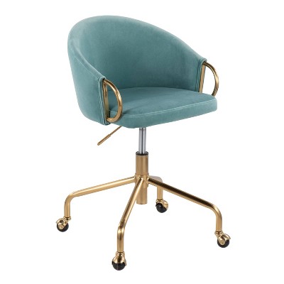 Claire Velvet metal plywood Task Chair Gold light Blue