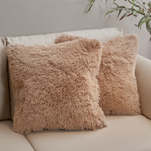 Cheer Collection Super Soft Shaggy Long Hair Throw Pillows Set Of 2 -  Chocolate (20 X 20) : Target