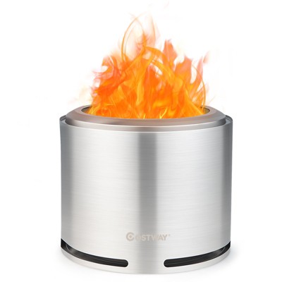 Tangkula Portable Stainless Steel Smokeless Fire Pit 18.5” Low Smoke Fire Fit with Double-Wall Design Waterproof Cover & Windproof Hoop