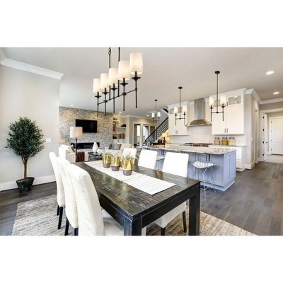 Emily Rubbed Brass 51" 5-Light Chandelier with Off-White Shades