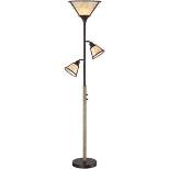 Franklin Iron Works Rustic Farmhouse Torchiere Floor Lamp 3-Light Tree 72" Tall Bronze Faux Wood Mica Shade Dimmable for Reading Bedroom