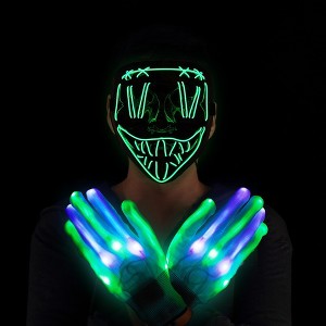 Garvee Scary LED Mask with Light Up Gloves Kit,Led Flashing Mask Party Supplies - Green - 1 of 4