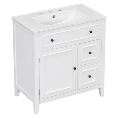 ChicFurnit Bathroom Vanities 30 Inch Vanity Cabinet with Sink and Dual Drawers for Bathroom, White, 30"*18.3"*32.5"