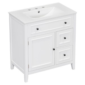 ChicFurnit Bathroom Vanities 30 Inch Vanity Cabinet with Sink and Dual Drawers for Bathroom, White, 30"*18.3"*32.5" - 1 of 4
