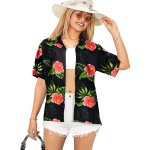 HAPPY BAY Women's Button Down Blouses Casual Summer Beach Party Short Sleeve Blouse Shirt Tropical Colorful Button Up Hawaiian Dresses - 1 of 4
