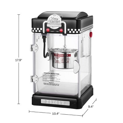 Little Bambino Black Retro Countertop Popcorn Machine with Stainless Steel Kettle
