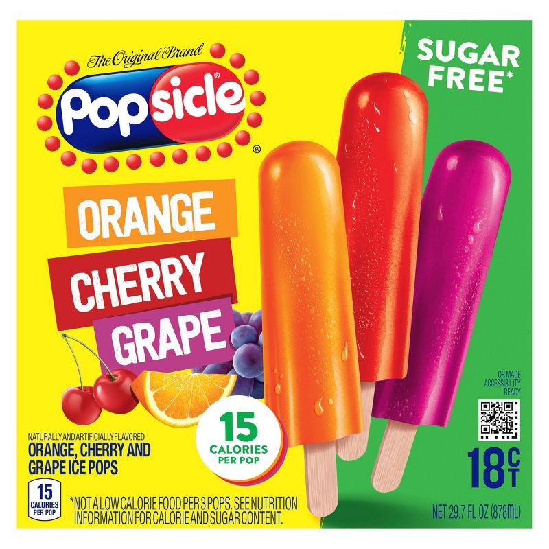 Popsicle Orange Cherry Grape Sugar Free Variety Ice Pops  - 18pk, 3 of 11