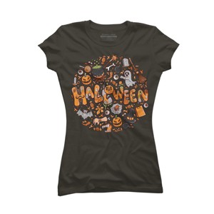 Junior's Design By Humans happy halloween greeting holiday illustration By ghinan T-Shirt - Charcoal - Small - 1 of 2