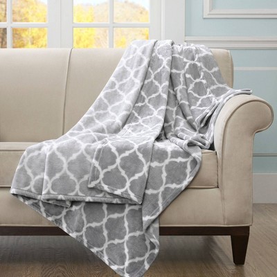 Madison Park Ogee Oversized Grey Plush Throw