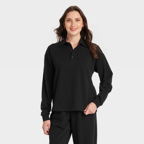 Black polo shirt womens long sleeve online