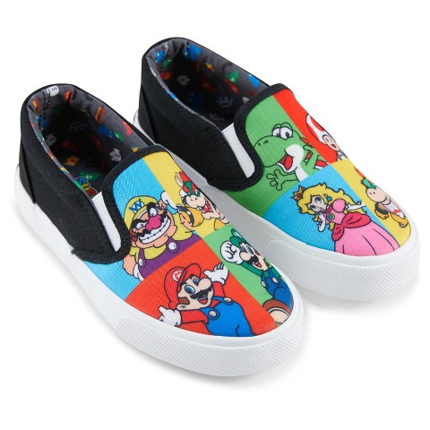 Мужские кроссовки Nintendo Boys Nintendo Mario Athletic Sneakers - Super Mario Slip On Shoes - Mario, Luigi, Kirby and Donkey Kong Slip On Canvas Sneakers (Black, 2)