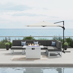 LayinSun 6-Piece Large Outdoor Modular L-Shaped Sectional Set with Propane Fire Pit Table - 1 of 4