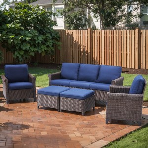 Buenhomino 5-Piece Outdoor Set – Sofa, 2 Single Chairs & 2 Ottomans, Handwoven Wicker, Steel Frame, Weather-Resistant Cushions for Patio - 1 of 4