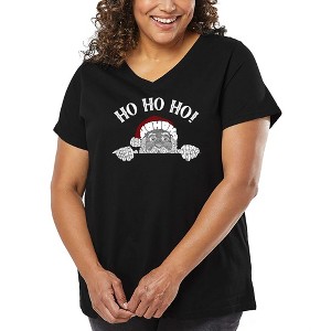 LA Pop Art Peeking Santa - Women's Word Art V-Neck - 1 of 4