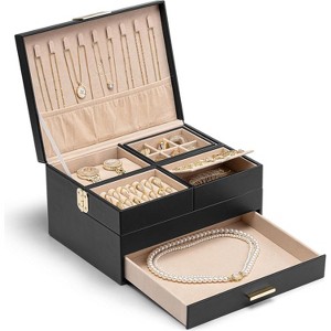 3-Layer Jewelry Box with Retractable Tray and Drawer, Cloud White - 1 of 4