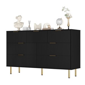 7-Drawer Fluted Dresser - Modern Wood Chest with Gold Handles, Bedroom Storage Organizer for Closet, Living Room & Hallway - 1 of 4