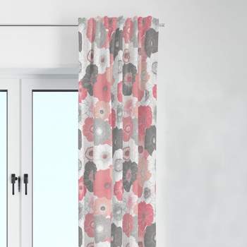 Bacati - Watercolor Floral Coral Gray Cotton Printed Single Window Curtain Panel