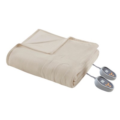 Knitted Micro Fleece Electric Heated Blanket (Full) Natural - Beautyrest: Midweight, Machine Washable, 5-Year Warranty