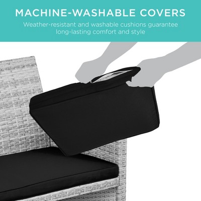 Gray and Black Wicker 4-Piece Patio Conversation Set with Cushions