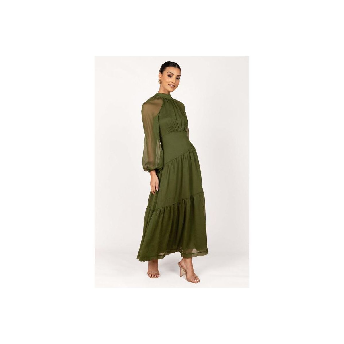 Petal and Pup Womens Julip Sheer Long Sleeve Maxi Dress - Olive M - thumbnail 2