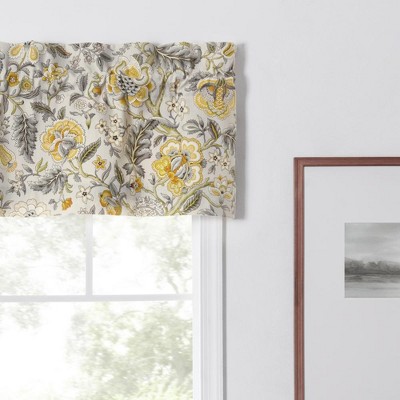 Floral Yellow and Gray Cotton Blend Rod Pocket Valance