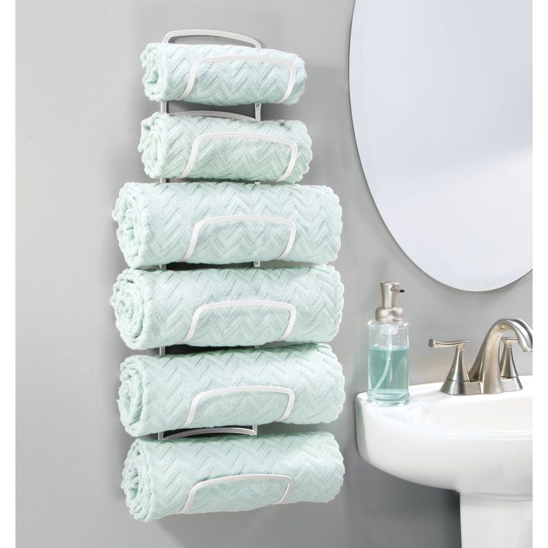 mDesign Steel Towel Holder for Bathroom Wall - Wall Mounted Organizer, 4 of 9