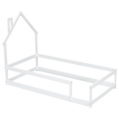 VYNXARIA White Pine Twin - Size Bed Frame with House-shaped Headboard and Rails