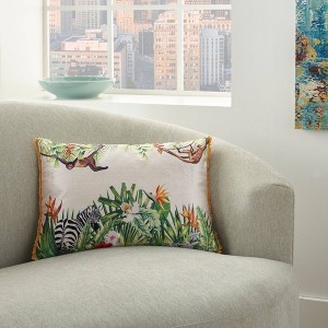 Mina Victory 14"x20" Life Styles Velvet Jungle Throw Pillow: Decorative Lumbar Pillow, Multicolored, Removable Cover - 1 of 4