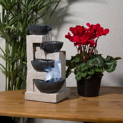 14" Gray Resin Cascading Bowl Tabletop Fountain with LED Lights