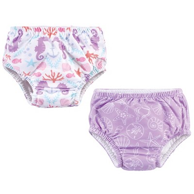 Image of Hudson Baby Infant and Toddler Girl Swim Diapers, Sea Shells, 4 Toddler