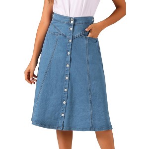 INSPIRE CHIC Womens' Stretchy High Waist Buttons Front Flowy Midi A-Line Skirts with Pocket - 1 of 4