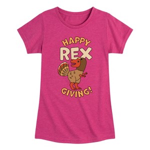 Girls' - Instant Message - Happy Rex Giving Fitted Short Sleeve Graphic T-Shirt - 1 of 4