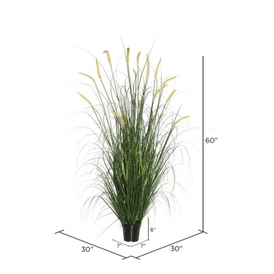 Tiny Green and Yellow Faux Grass Arrangement in Black Pot