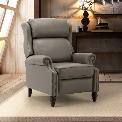 Ripheus Genuine Leather Manual Recliner with Nailhead Trims and Solid Wood Legs | KARAT HOME