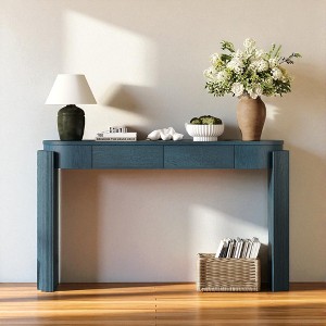 Mshliw Entryway Console Table with Fluted Legs, Dining Table, Oval Top and 2 Drawers, Solid Wood Grain Accent Table for Living Room or Hallway - 1 of 4