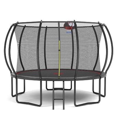 Belatt 12FT Pumpkin Trampoline with Enclosure Net and Ladder – Black & Red, Outdoor Use