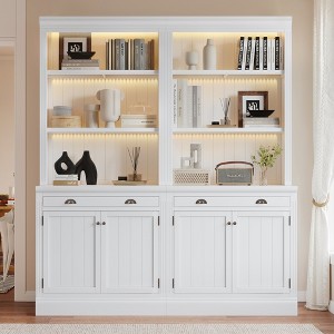 83.4"H Tall Bookshelf with LED Lighting, Modern Storage Bookcase with Open Shelves and Drawers/Desks/Doors, White-ModernLuxe - 1 of 4
