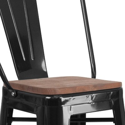 Rustic Bistro-Style Black Metal and Brown Wood Barstool