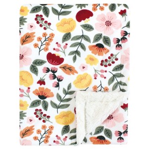 Hudson Baby Girls Plush Blanket with Furry Binding and Back, Fall Botanical, One Size - 1 of 2