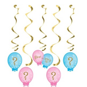 5ct Gender Reveal Dizzy Party Danglers, Gold Pink Blue
