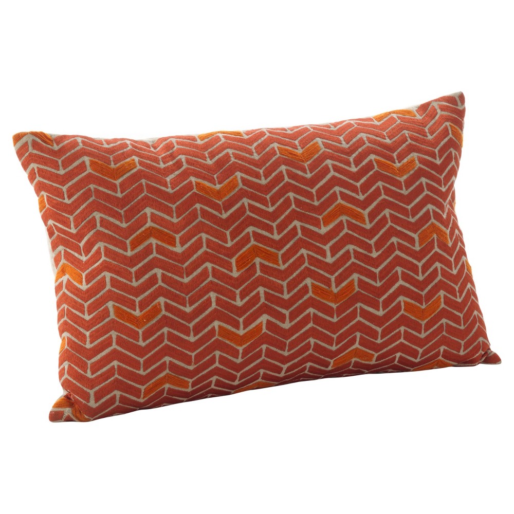 Photos - Pillow 14"x22" Oversize Marcella Chevron Design Lumbar Throw  Red - Saro Lifestyle: Cotton Fabric, Duck Down & Polyester Fill
