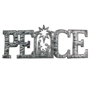 Slickblue Inspirational 'PEACE' Metal Art – Nativity Scene Design, Handcrafted, 6 x 15 Inches - 1 of 3