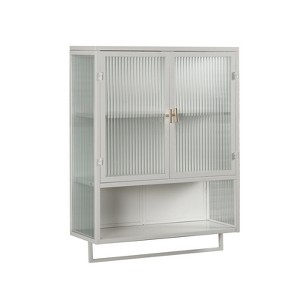 FONTOI 23.62" Glass Doors Modern Two-door Wall Cabinet with Two-tier Enclosed Storage&Open Shelf for Entryway Living Room, White, 9.06"*30.71"*23.62" - 1 of 4