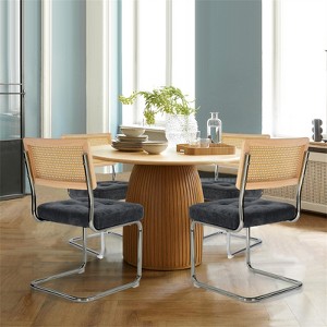 Set of 4 Kylie 20.5" Wider Tufted Seat Upholstered Fabric Chairs with Chrome Legs And Mesh Backrest Cane Rattan Dining Chairs - Maison Boucle - 1 of 4