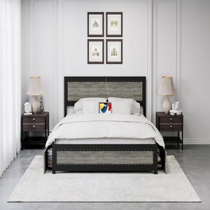 Full Size Bed Frame with 4 Storage Drawers,Platform Bed Frame with Headboard,Strong Metal Slats Support, No Box Spring Needed for Bedroom - 1 of 4