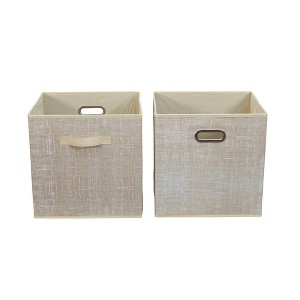 Household Essentials 2pc 12" x 13" Fabric Storage Bin Set Tan: 13 Inch Cube Storage System, Foldable with Handles - 1 of 4