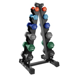 HolaHatha Neoprene Dumbbell Weight Set w/ Storage Rack - 1 of 4