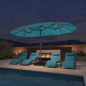PURPLE LEAF 14ft Patio Market Umbrella and Base Double-Sided Rectangle Outdoor Table Sun Umbrellas with Crank - 1 of 1