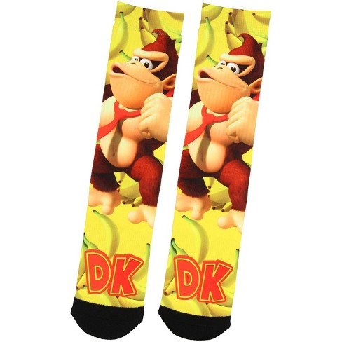 Nintendo Super Donkey Kong DK Gone Bananas! Sublimated Crew Socks Yellow - image 1 of 3