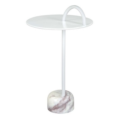 HomeRoots 25" White Iron And Marble Round Pedestal End Table